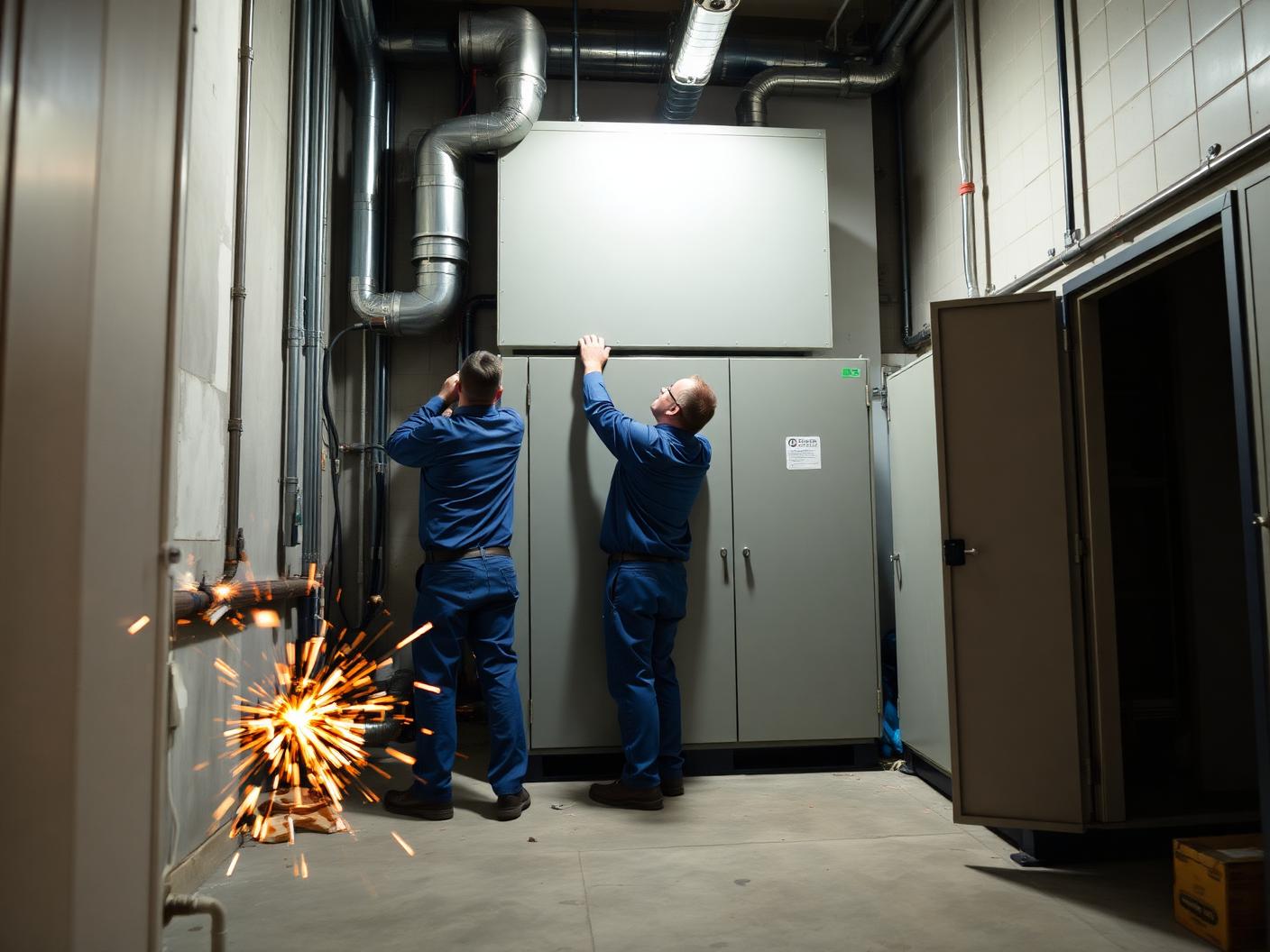 Travaux d'efficacité énergétique en cours dans un local technique